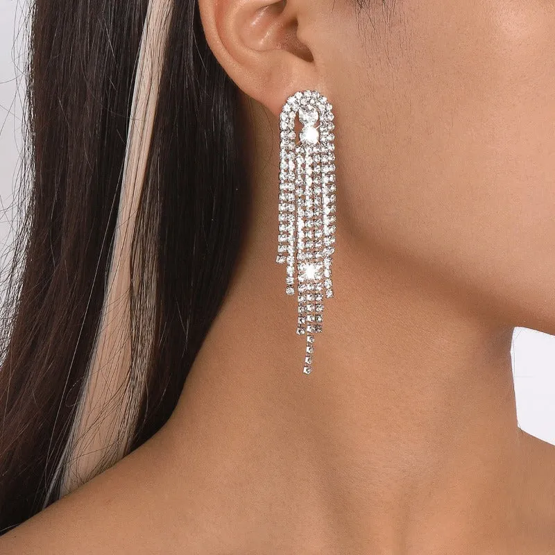 Wholesale Claw Chain Geometric Rhinestone Tassel Sparkling Earrings