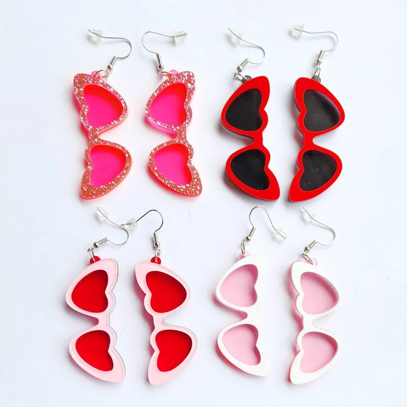 Wholesale Clear Acrylic Heart Shaped Sunglasses Earrings