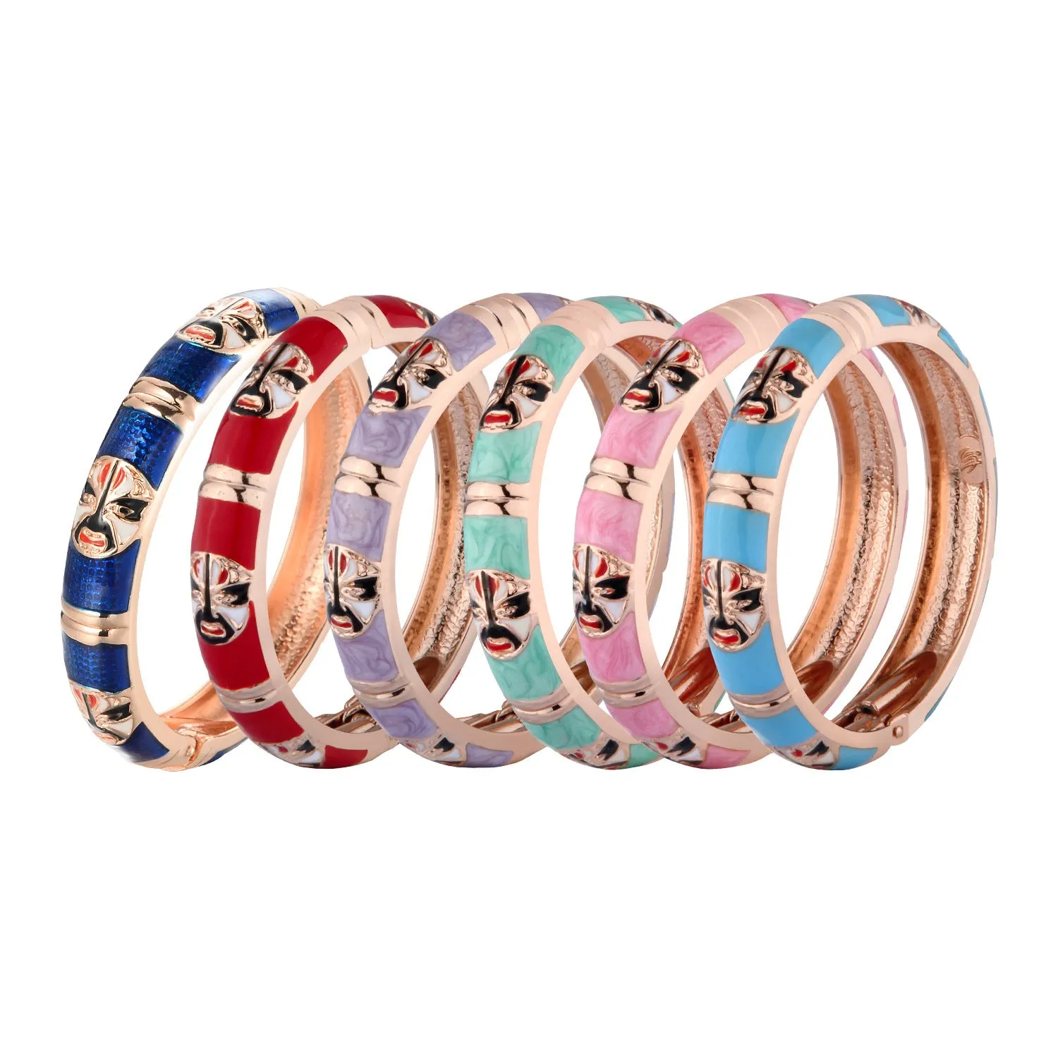 Wholesale Cloisonne Drip Oil Peking Opera Mask Enamel Opening Alloy Bracelet