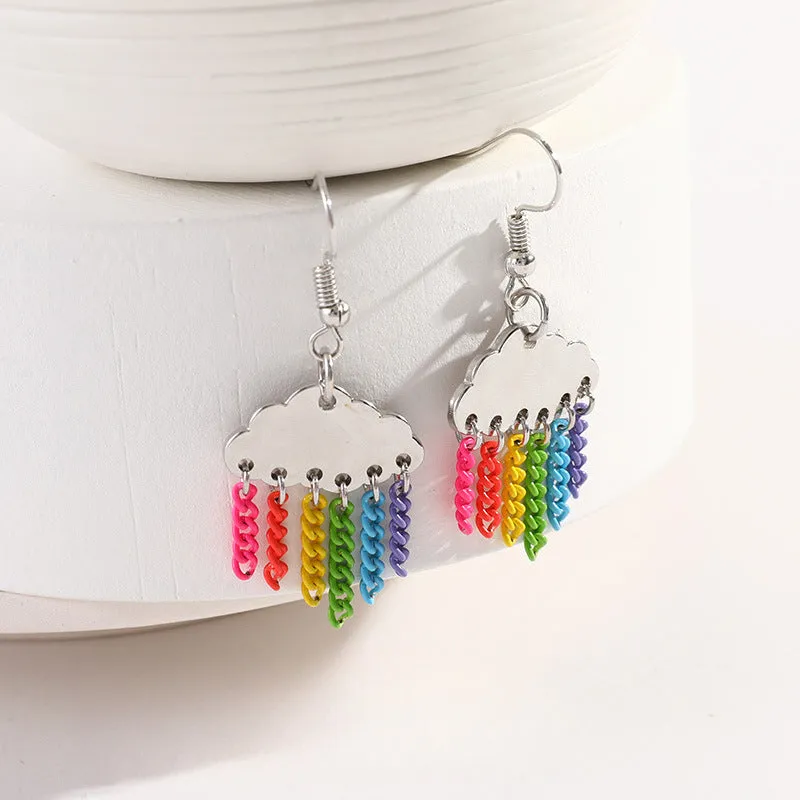 Wholesale Cloud Rainbow Tassel Alloy Earrings