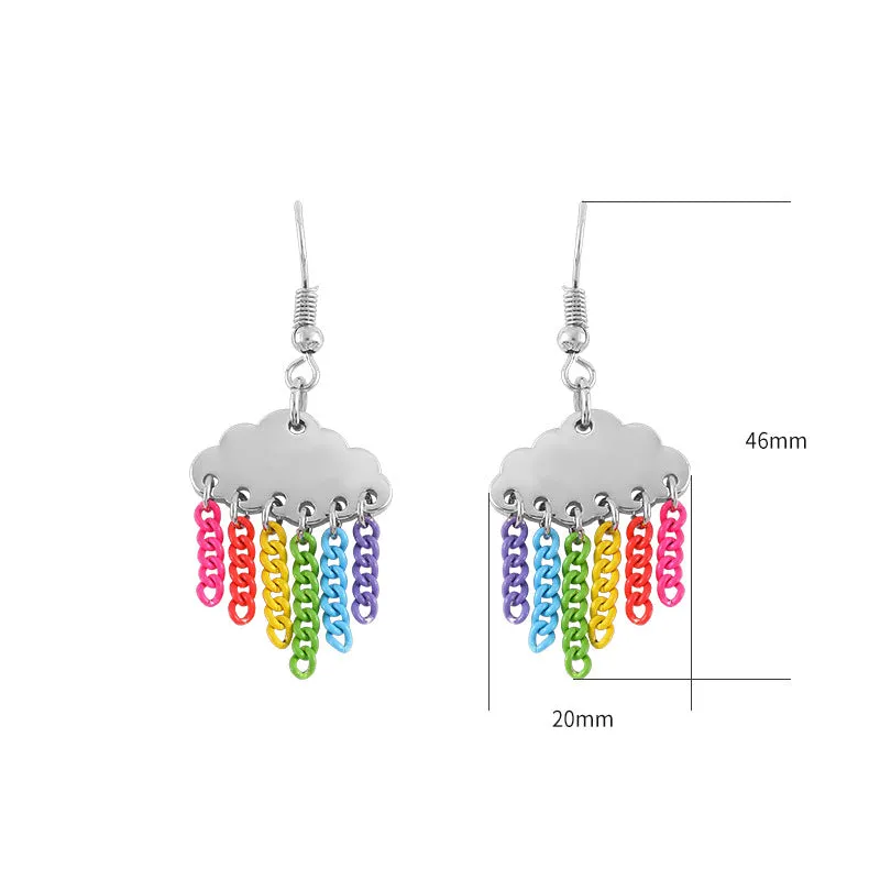 Wholesale Cloud Rainbow Tassel Alloy Earrings