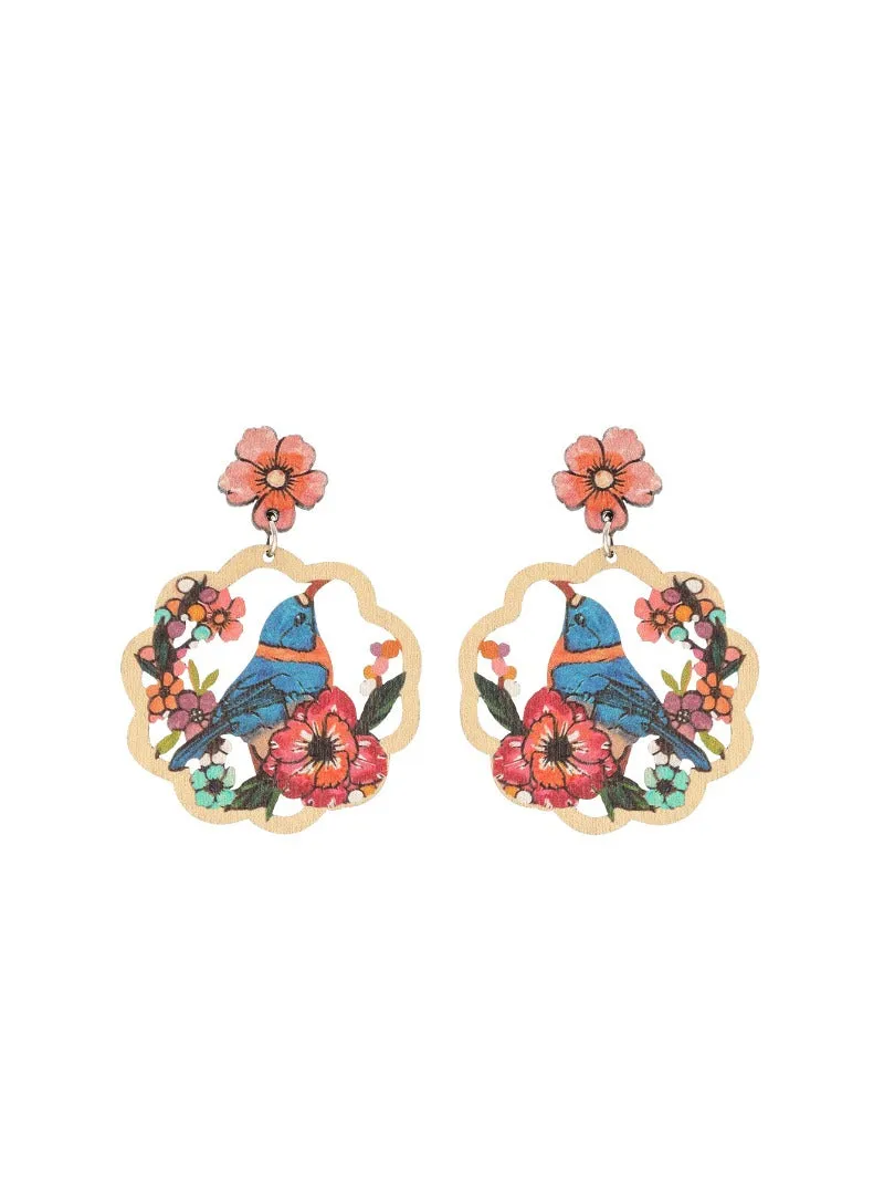 Wholesale Coconut Tree Flower Bird Hollow Round Personalized Fashion Earrings