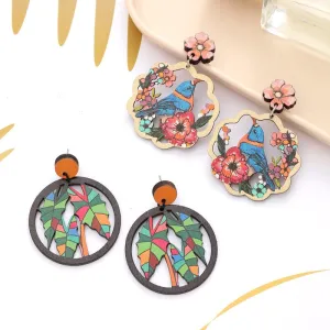Wholesale Coconut Tree Flower Bird Hollow Round Personalized Fashion Earrings