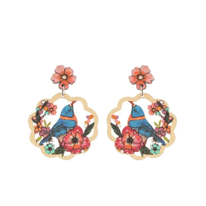 Wholesale Coconut Tree Flower Bird Hollow Round Personalized Fashion Earrings