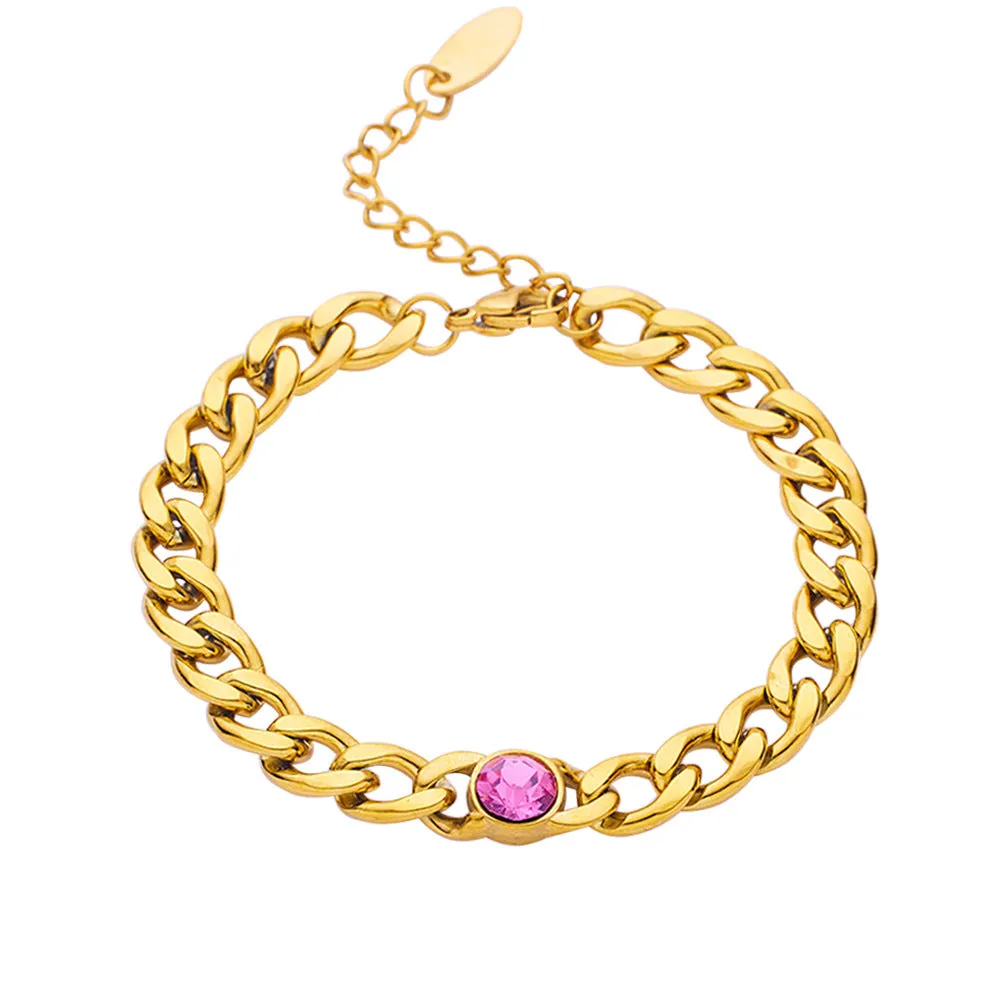 Wholesale Color Diamond Zircon Stainless Steel Square Diamond Cuban Titanium Steel Bracelet