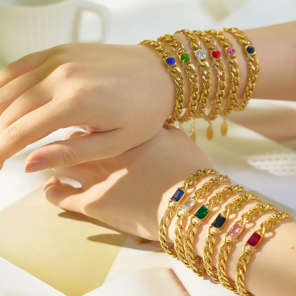Wholesale Color Diamond Zircon Stainless Steel Square Diamond Cuban Titanium Steel Bracelet