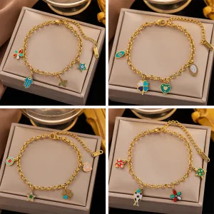 Wholesale Color Drip Oil Flower Eye Heart Titanium Steel Bracelet