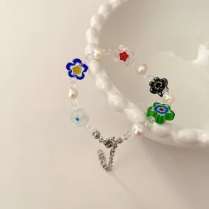 Wholesale Color Glass Flower Freshwater Pearl Bracelet