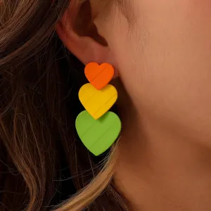 Wholesale Color Heart Spray Paint Twill Metal Earrings