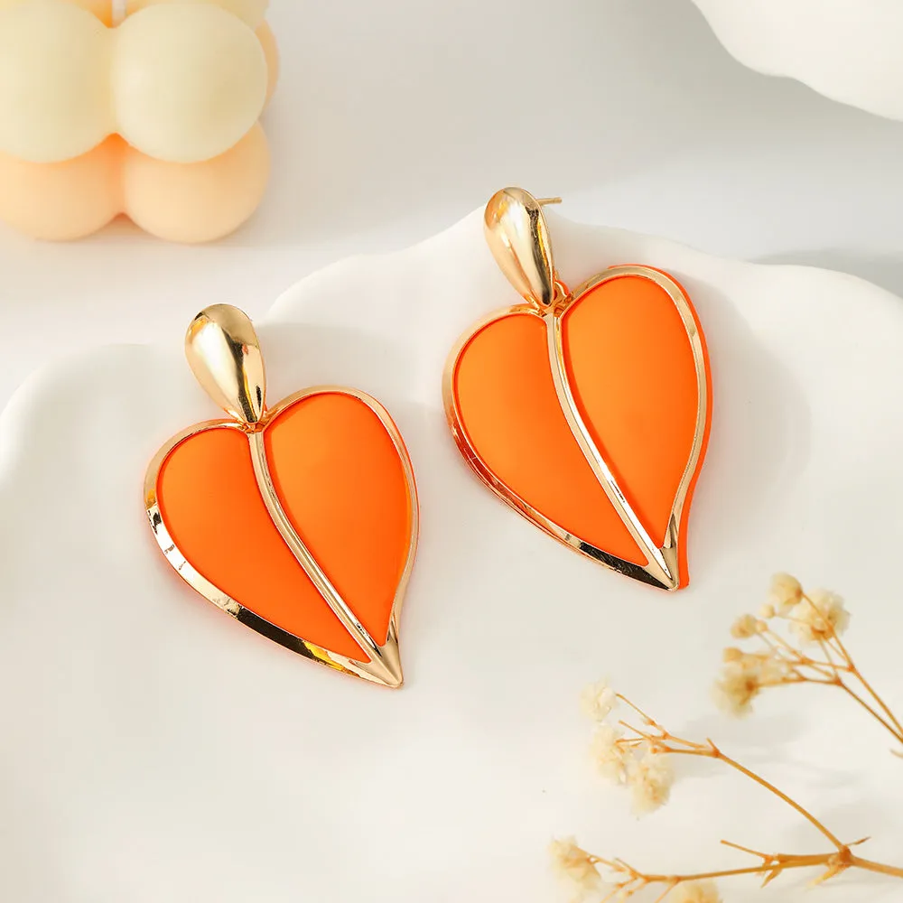 Wholesale Color Spray Paint Love Drop Double Layer Metal Earrings