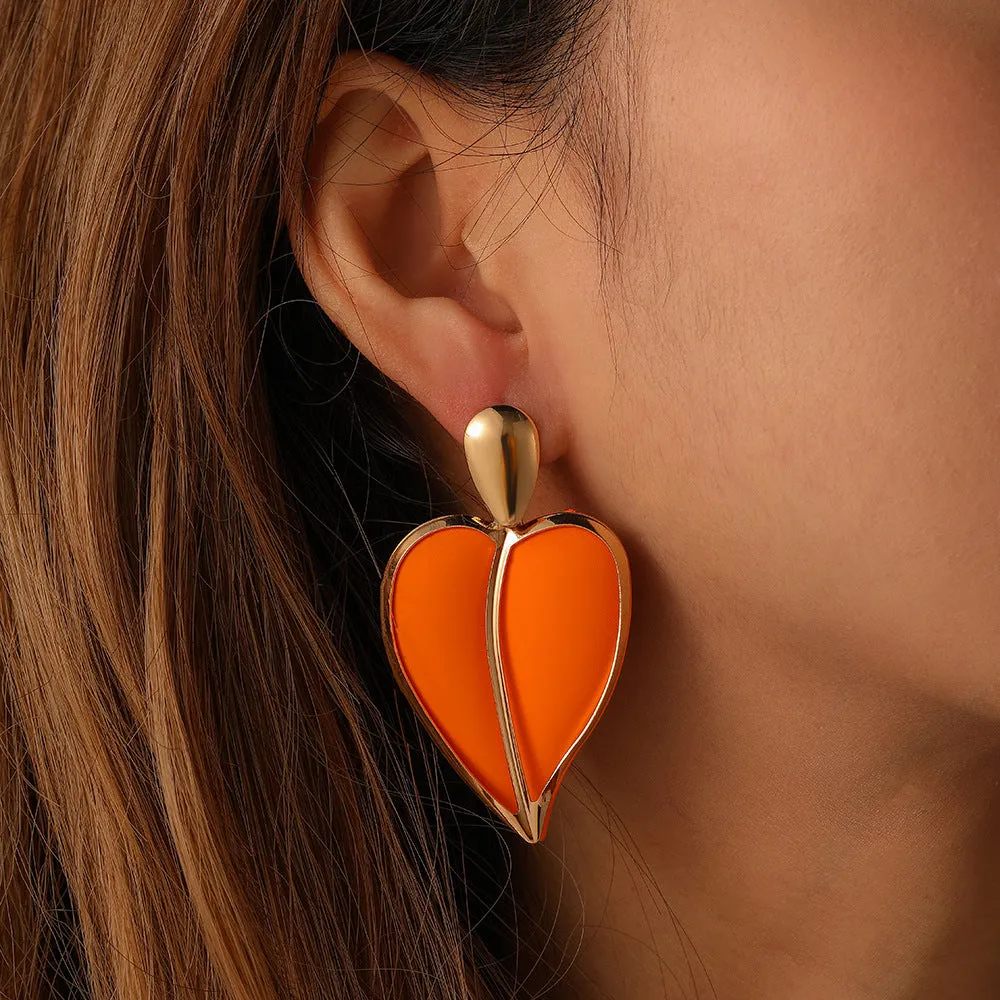 Wholesale Color Spray Paint Love Drop Double Layer Metal Earrings
