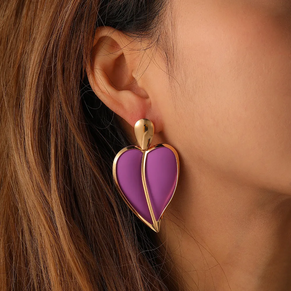 Wholesale Color Spray Paint Love Drop Double Layer Metal Earrings
