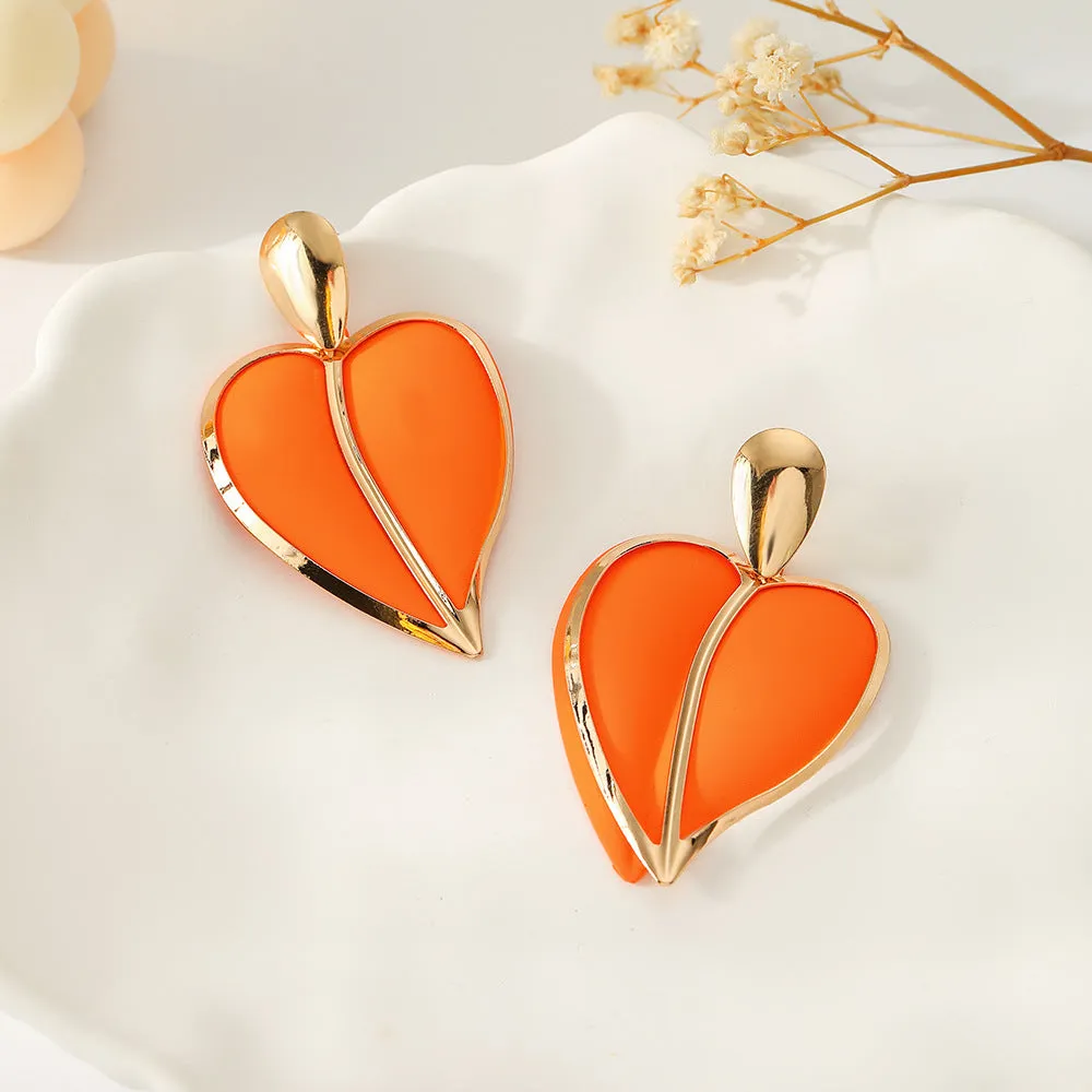 Wholesale Color Spray Paint Love Drop Double Layer Metal Earrings