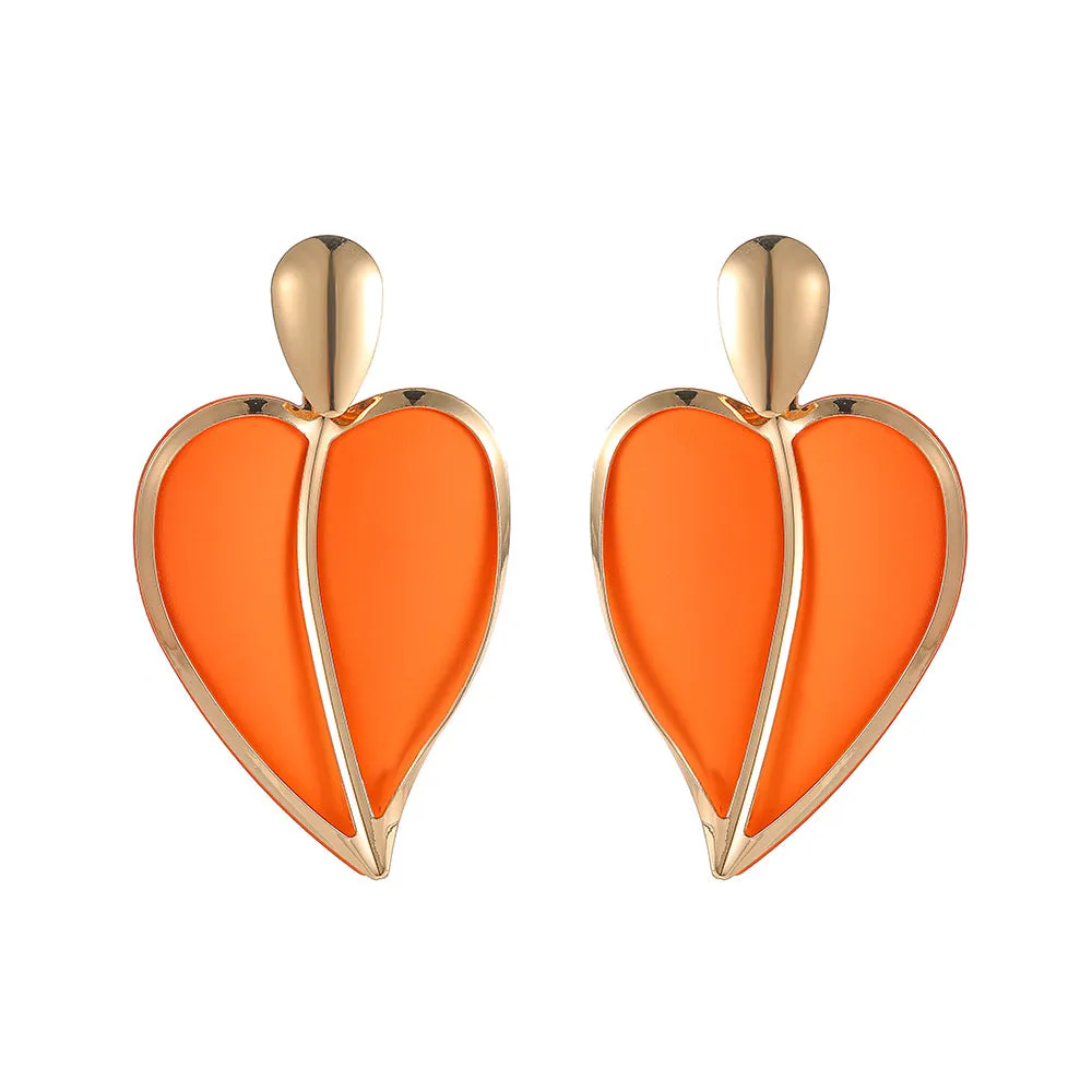 Wholesale Color Spray Paint Love Drop Double Layer Metal Earrings