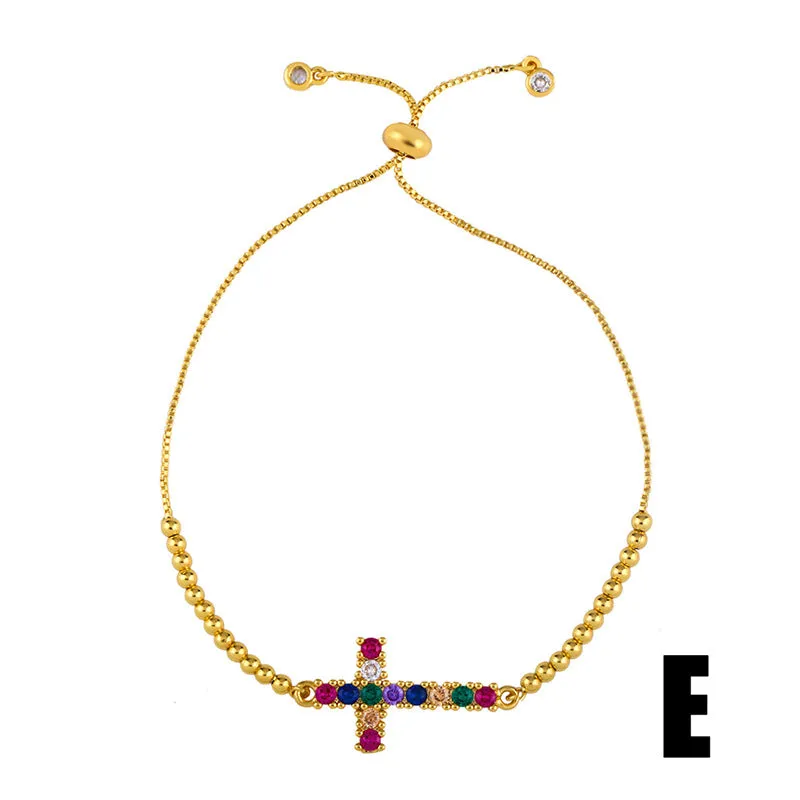 Wholesale Color Zircon Peach Heart Cross Pearl Bracelet