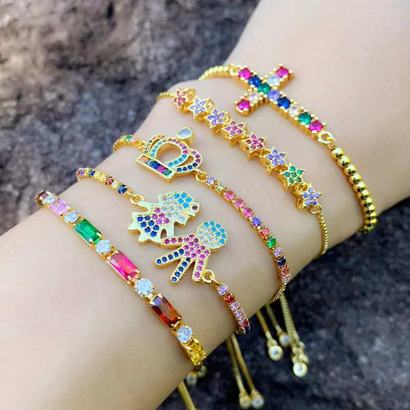 Wholesale Color Zircon Peach Heart Cross Pearl Bracelet