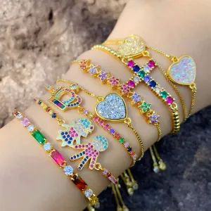 Wholesale Color Zircon Peach Heart Cross Pearl Bracelet