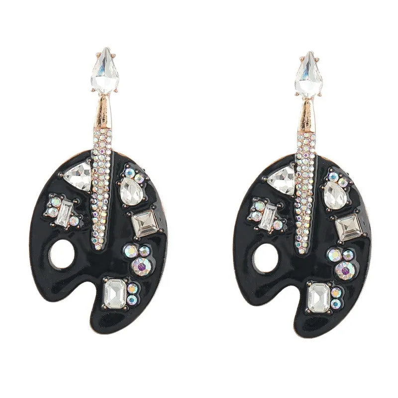 Wholesale Colored Diamond Alloy Drip Oil Inlaid Diamond Cartoon Palette Earrings
