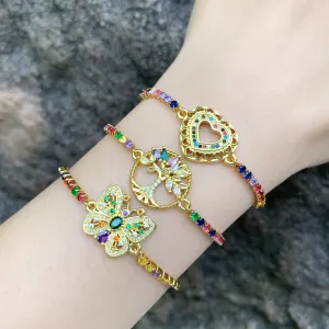 Wholesale Colored Diamond Butterfly Heart Copper Bracelet