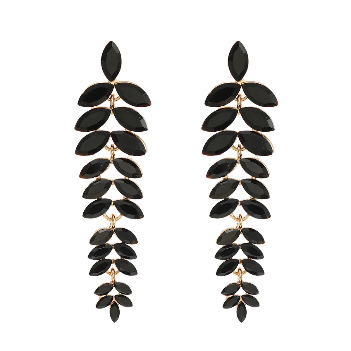 Wholesale Colored Diamond Full Diamond Long Leaf Earrings