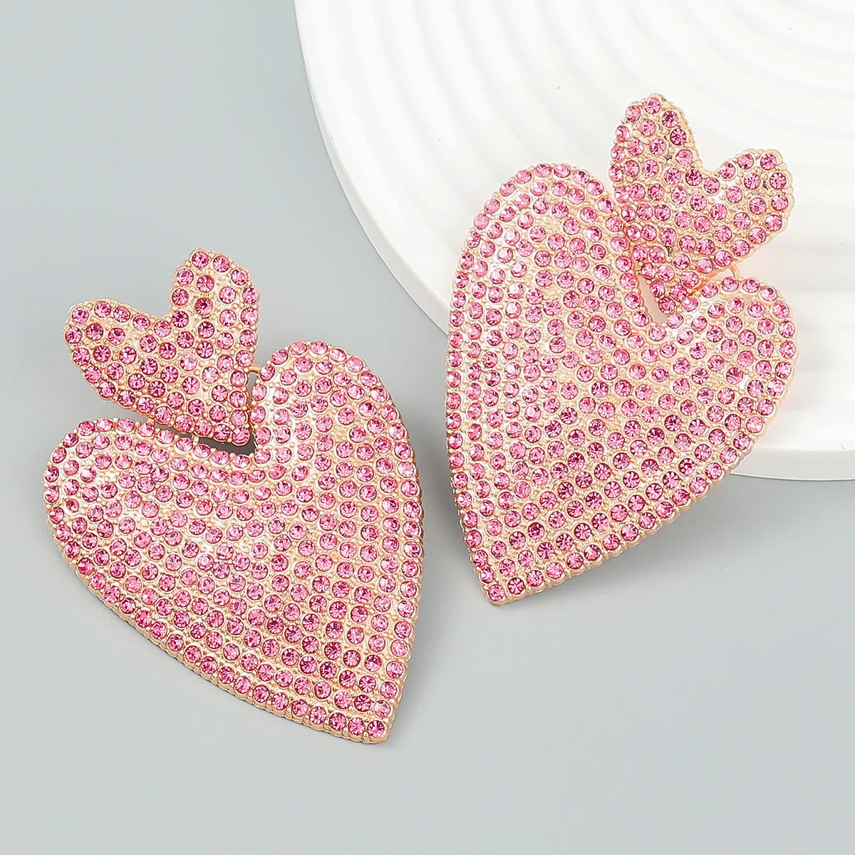 Wholesale Colored Diamond Love Multi-layer Alloy Diamond Boho Style Earrings