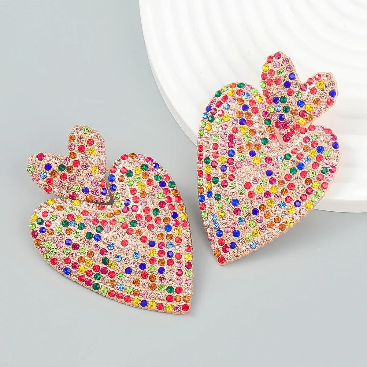 Wholesale Colored Diamond Love Multi-layer Alloy Diamond Boho Style Earrings