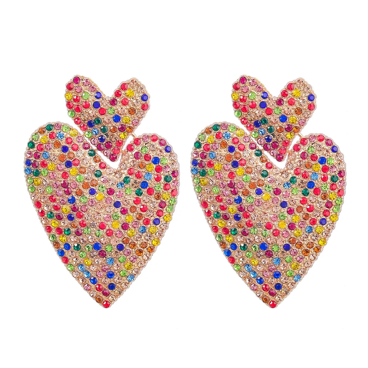 Wholesale Colored Diamond Love Multi-layer Alloy Diamond Boho Style Earrings