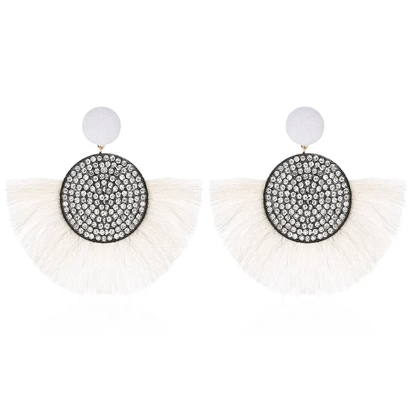 Wholesale Colored Diamond Scalloped Tassel Bohemian Exaggerated Earrings