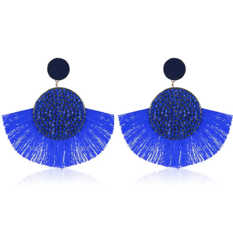 Wholesale Colored Diamond Scalloped Tassel Bohemian Exaggerated Earrings