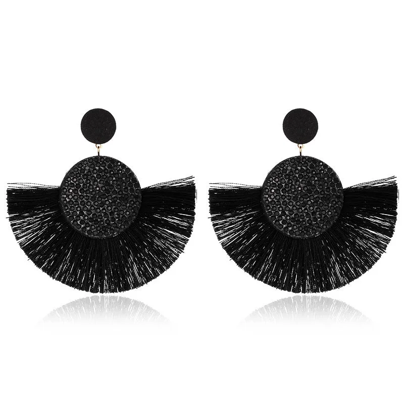 Wholesale Colored Diamond Scalloped Tassel Bohemian Exaggerated Earrings