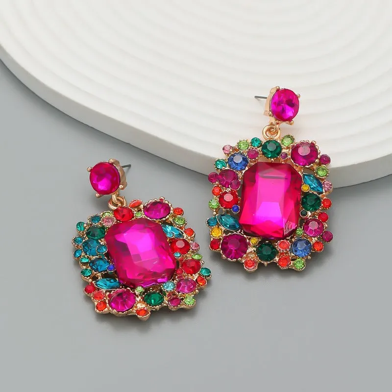 Wholesale Colored Diamond Square Gemstone Earrings