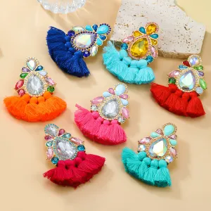 Wholesale Colored Diamond Tassel Ethnic Style Earrings