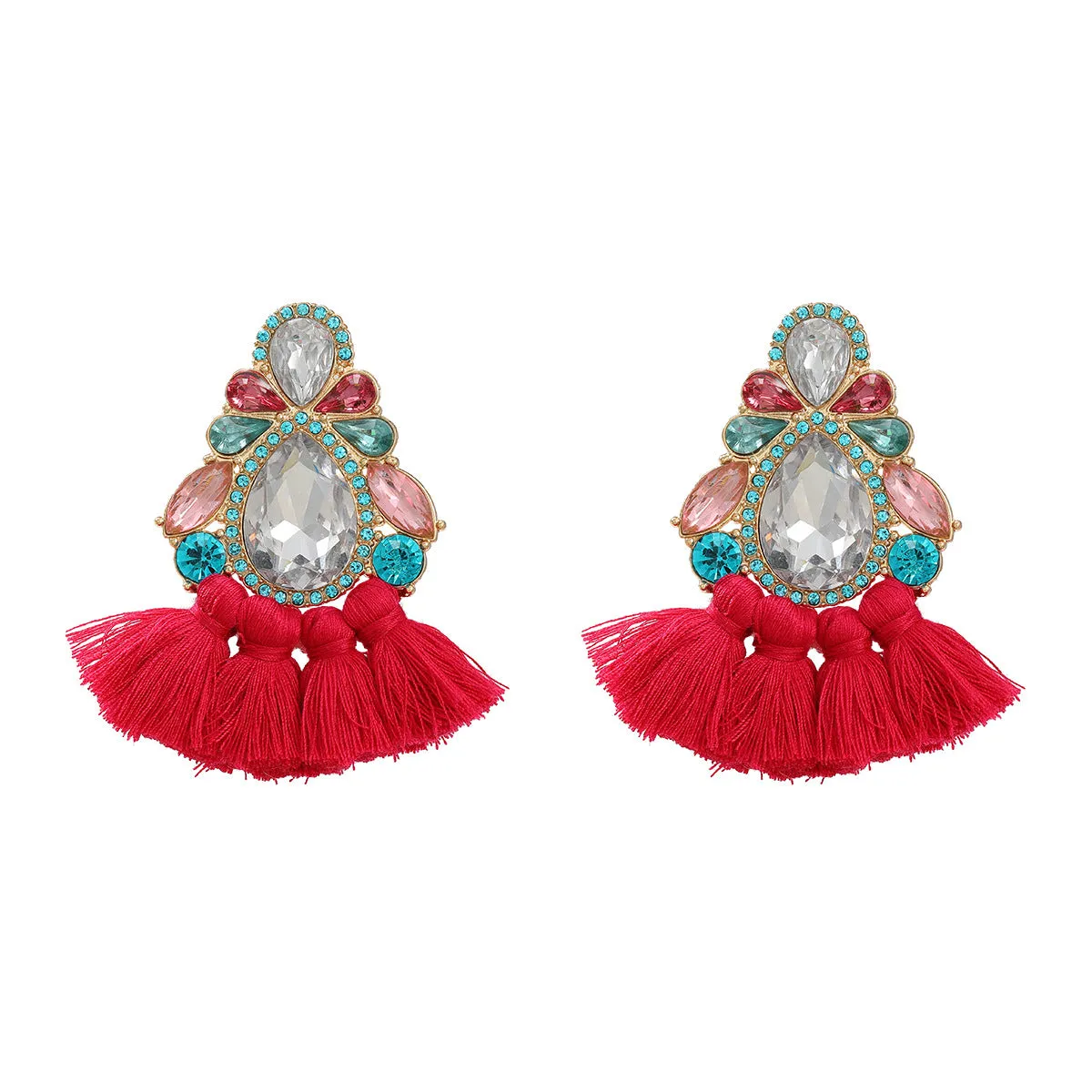 Wholesale Colored Diamond Tassel Ethnic Style Earrings