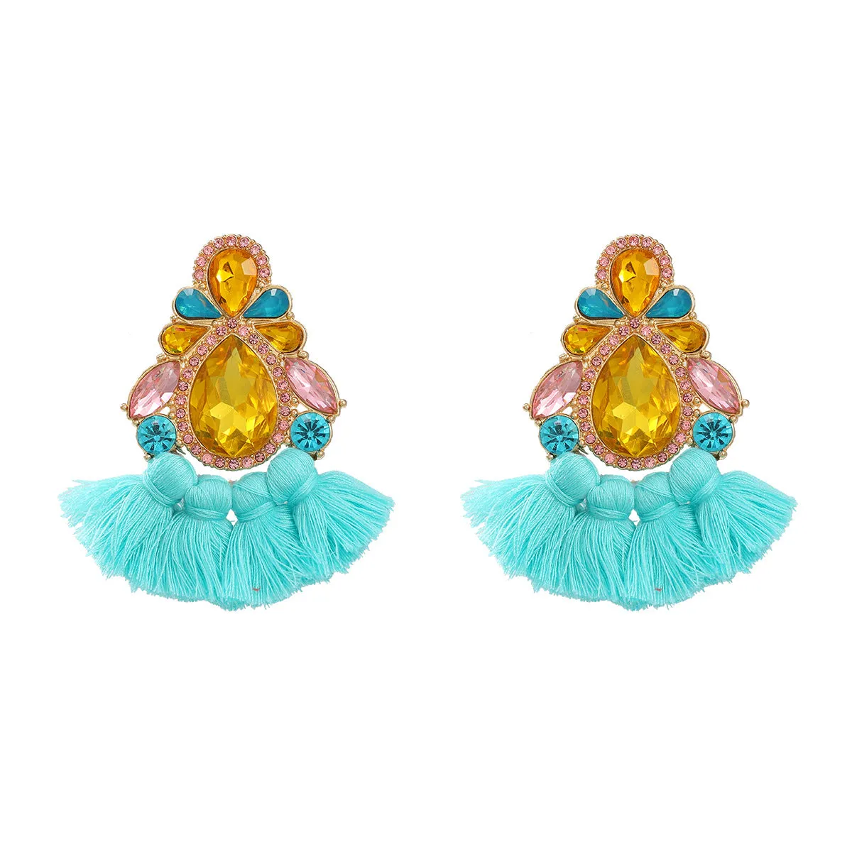 Wholesale Colored Diamond Tassel Ethnic Style Earrings