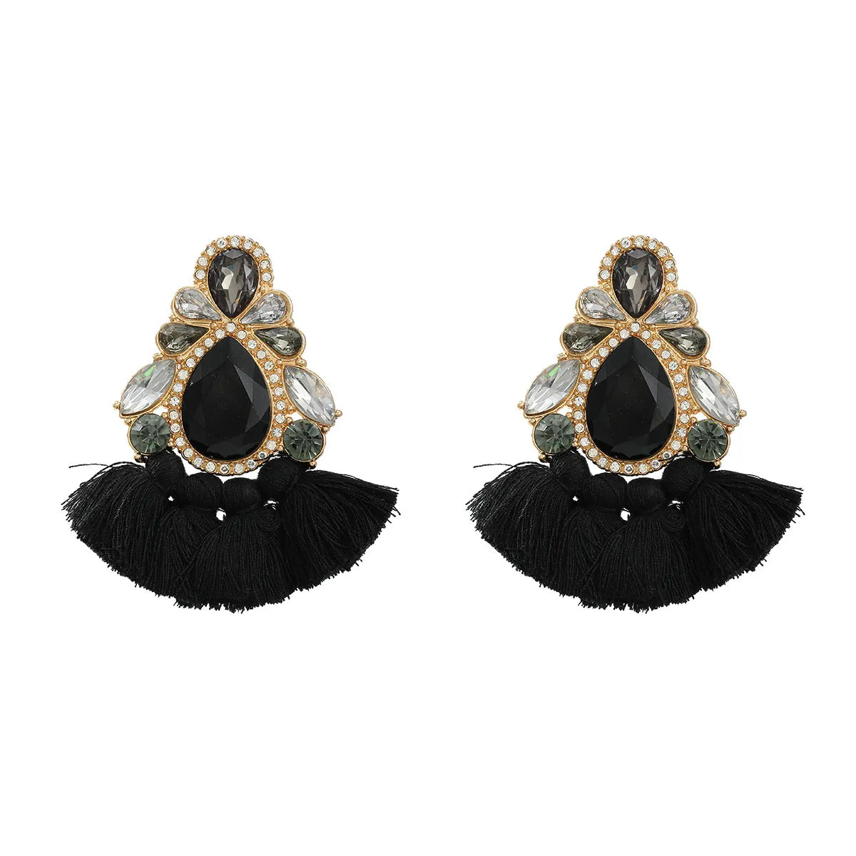 Wholesale Colored Diamond Tassel Ethnic Style Earrings