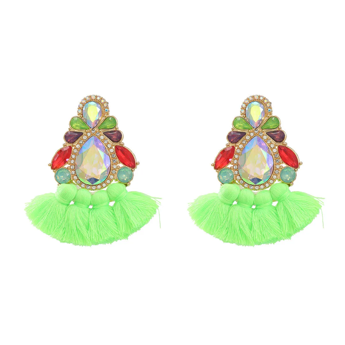 Wholesale Colored Diamond Tassel Ethnic Style Earrings