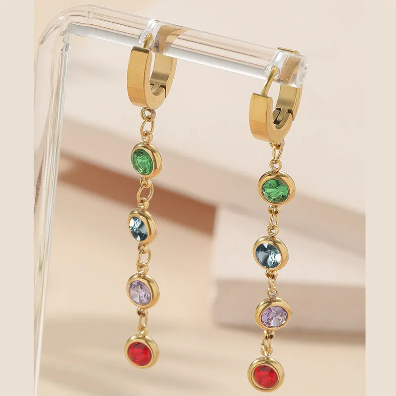 Wholesale Colored Diamond Titanium Steel Earrings