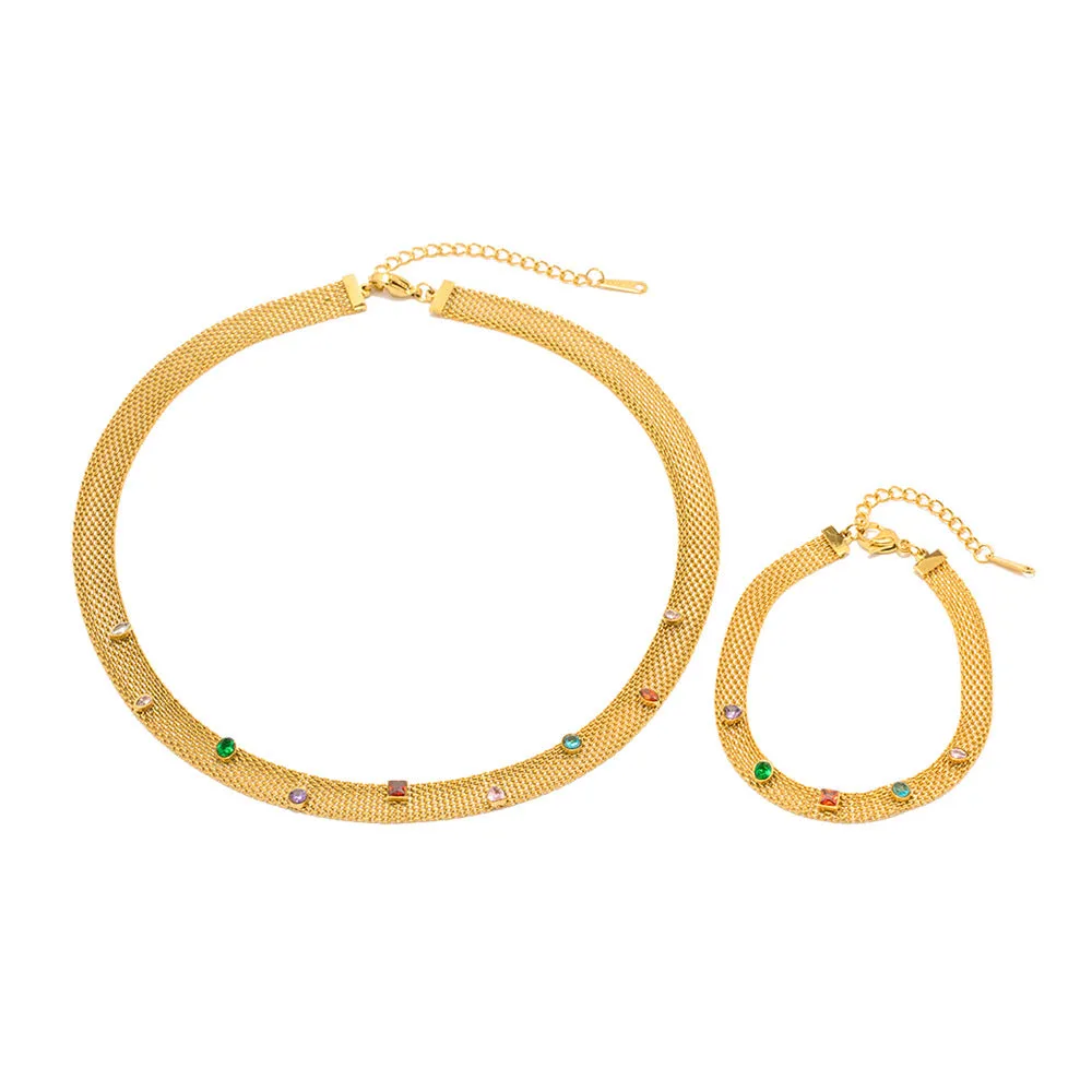 Wholesale Colored Gems Stainless Steel Bracelet