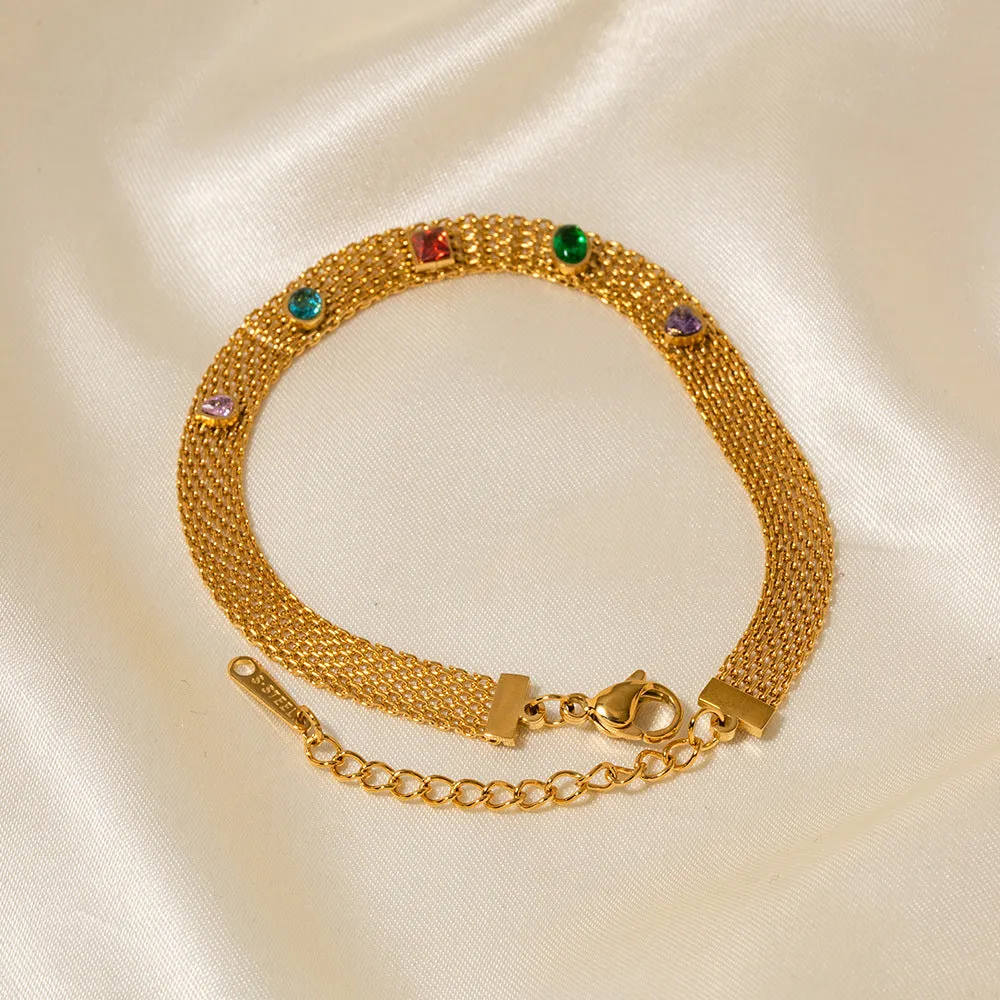 Wholesale Colored Gems Stainless Steel Bracelet