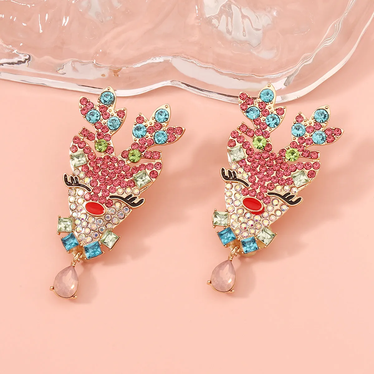 Wholesale Colored Gemstone Elk Zinc Alloy Earrings