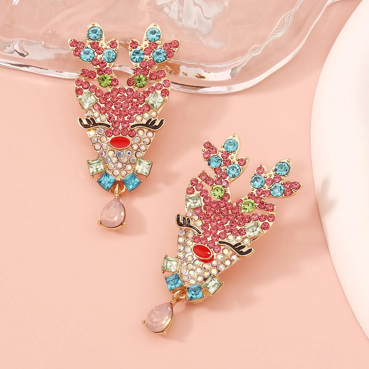 Wholesale Colored Gemstone Elk Zinc Alloy Earrings