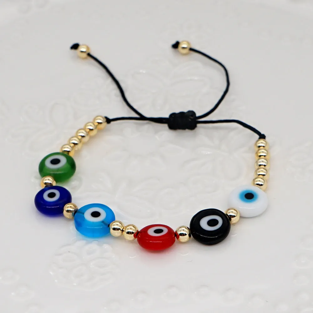 Wholesale Colored Glass Evil Eye Color Preserving Golden Beads Bracelet