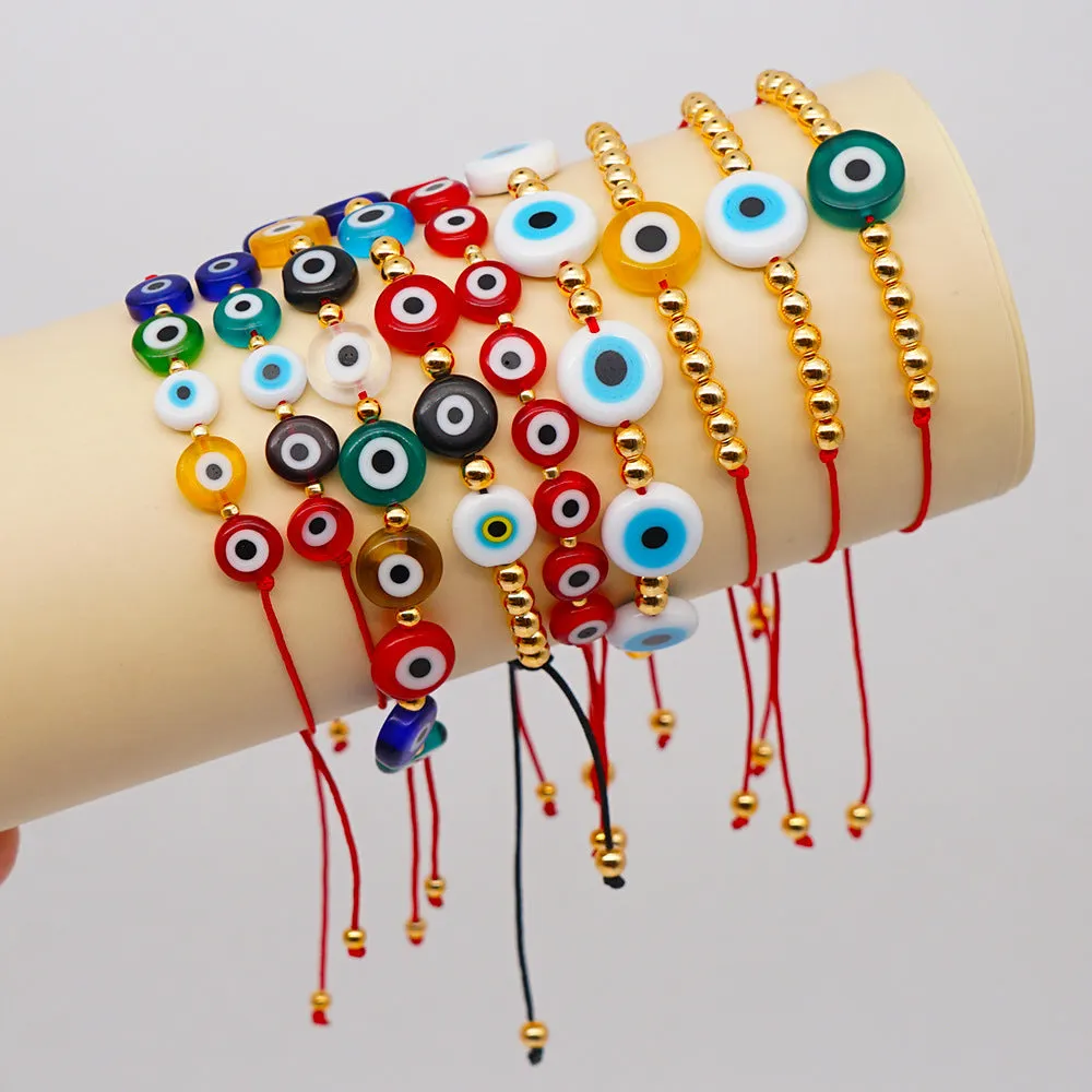 Wholesale Colored Glass Evil Eye Color Preserving Golden Beads Bracelet