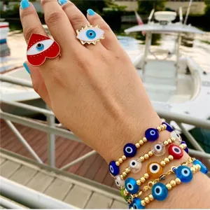 Wholesale Colored Glass Evil Eye Color Preserving Golden Beads Bracelet