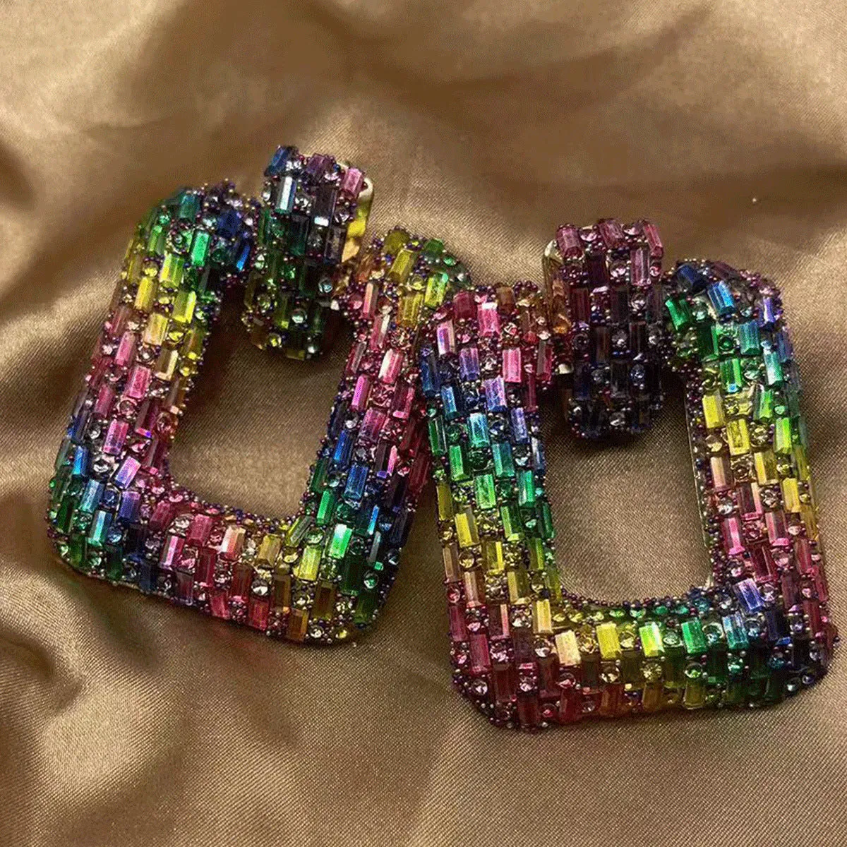 Wholesale Colored Glass Full Water Diamond Earrings