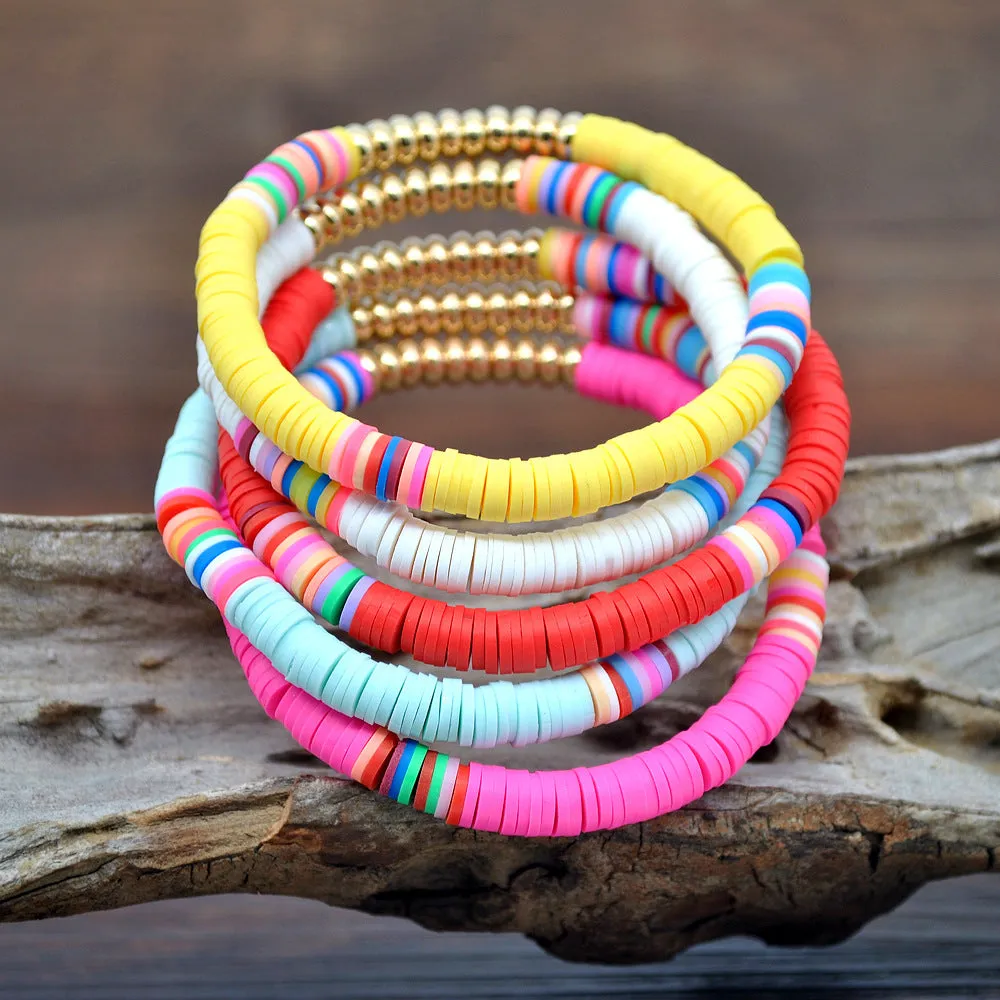 Wholesale Colored Slices Soft Pottery Set of 5 Mix and Match Bracelet