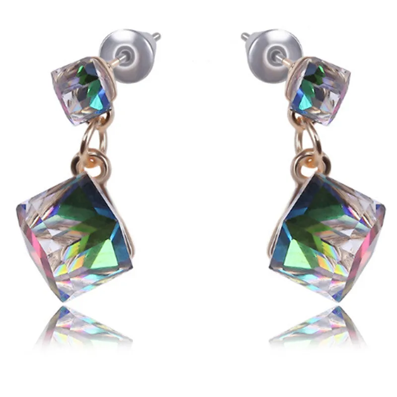 Wholesale Colored Small Blue-green Red Cubic Crystal Earrings