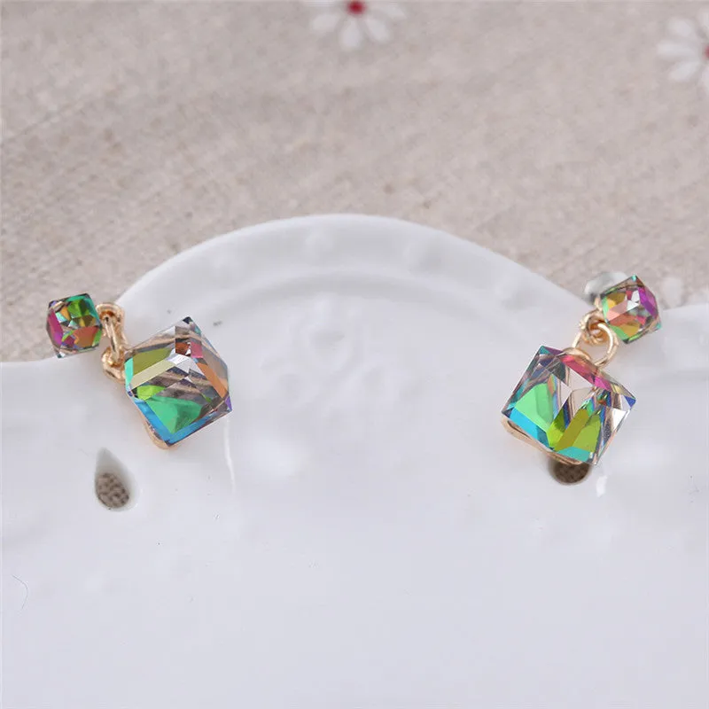 Wholesale Colored Small Blue-green Red Cubic Crystal Earrings