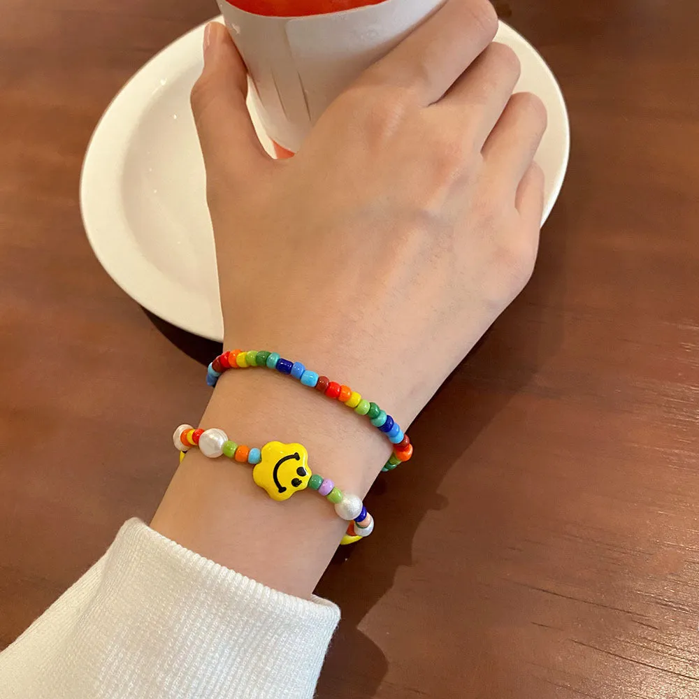 Wholesale Colorful Beaded Smiley Bungee Cord Bracelet