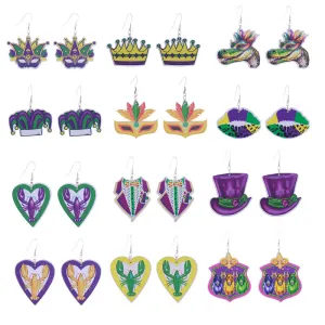 Wholesale Colorful Carnival Crocodile Lobster Crown Mask Wooden  Mardi Gras Earrings